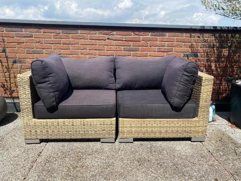 Set tuinbanken met kussens, Tuin en Terras, Tuinsets en Loungesets, Gebruikt, Tuinset, Kunststof, 4 zitplaatsen, Bank, Ophalen