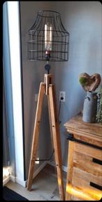 Industriële Staande Lamp Hout & Metaal, Huis en Inrichting, Lampen | Vloerlampen, Ophalen, Nieuw, 150 tot 200 cm, Metaal
