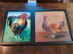 Schilderij kip en haan in lijst, Ophalen, Hout, Minder dan 50 cm, Minder dan 50 cm
