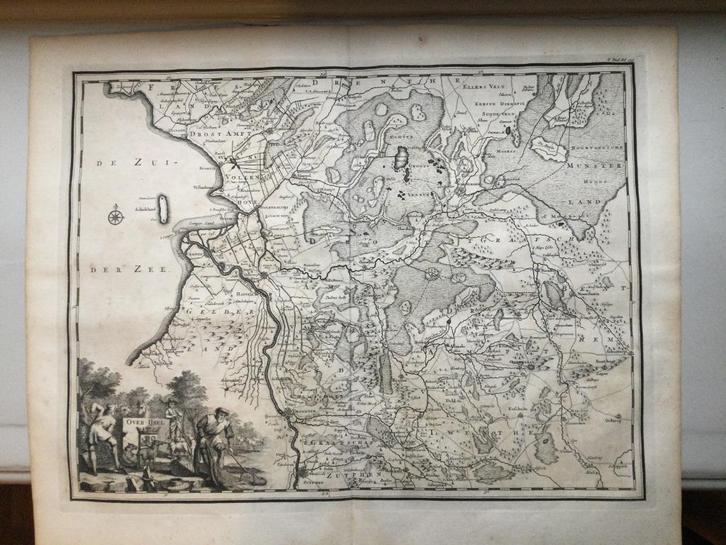 Overijssel met IJsselmeer en IJssel , Halma 1725, Antiek en Kunst, Kunst | Etsen en Gravures, Verzenden
