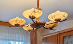 Lamp hanglamp hout gemarmerd glas authentiek vintage, Huis en Inrichting, Lampen | Plafondlampen, Gebruikt, Glas, Ophalen