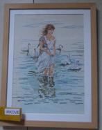 GEBORDUURD * VROUW MET ZWANEN * In Lijst *, Verzenden, Zo goed als nieuw