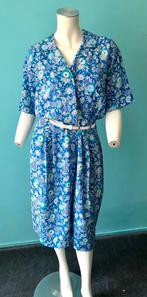 Vintage jaren 80 jurk blauw/lila motief maat 44, Maat 42/44 (L), Vintage, Knielengte, Gedragen