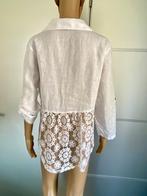 J295 Aparte linnen blouse met kant mt. M=38/40 top wit, Kleding | Dames, Ophalen of Verzenden, Zo goed als nieuw, Maat 38/40 (M)