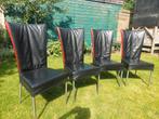 Set van 4 zwarte design eetkamerstoelen, Ophalen, Gebruikt, Zwart, Leer