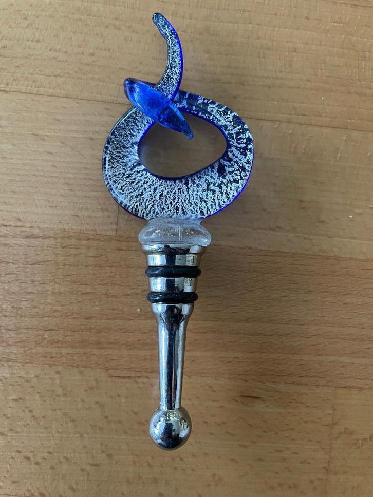 Kunstzinnige glazen stop voor wijnfles, Murano glas, blauw, Antiek en Kunst, Antiek | Glas en Kristal, Ophalen