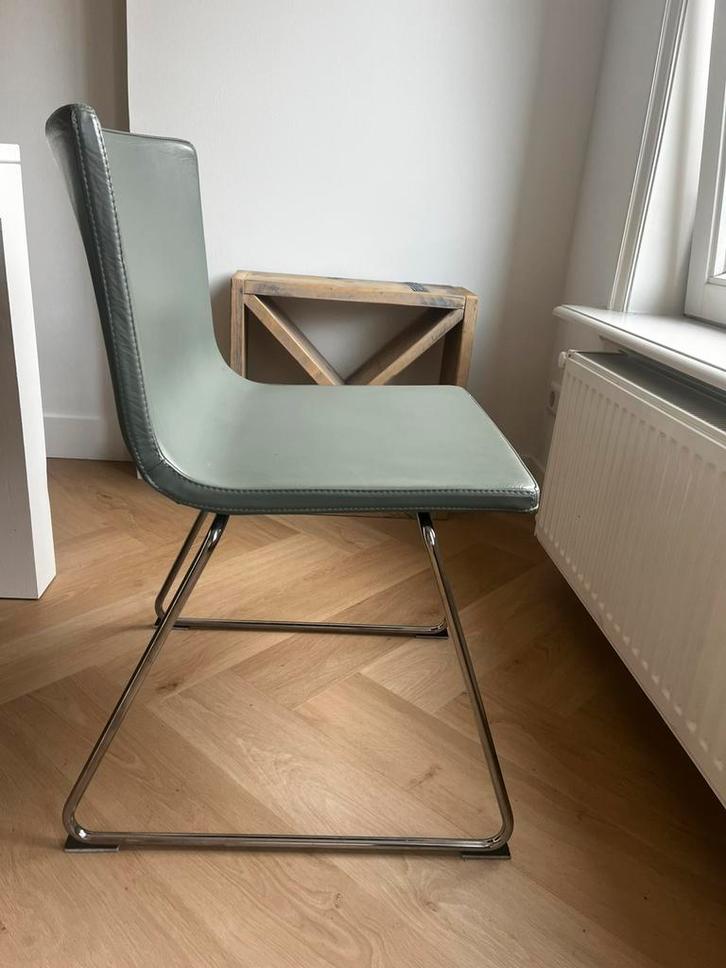 4 eetkamerstoelen | groen | leder, Huis en Inrichting, Stoelen, Gebruikt, Overige kleuren, Ophalen