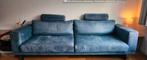 Blauwe bank met hoofdsteunen en hocker, Ophalen, Zo goed als nieuw, 75 tot 100 cm, Stof