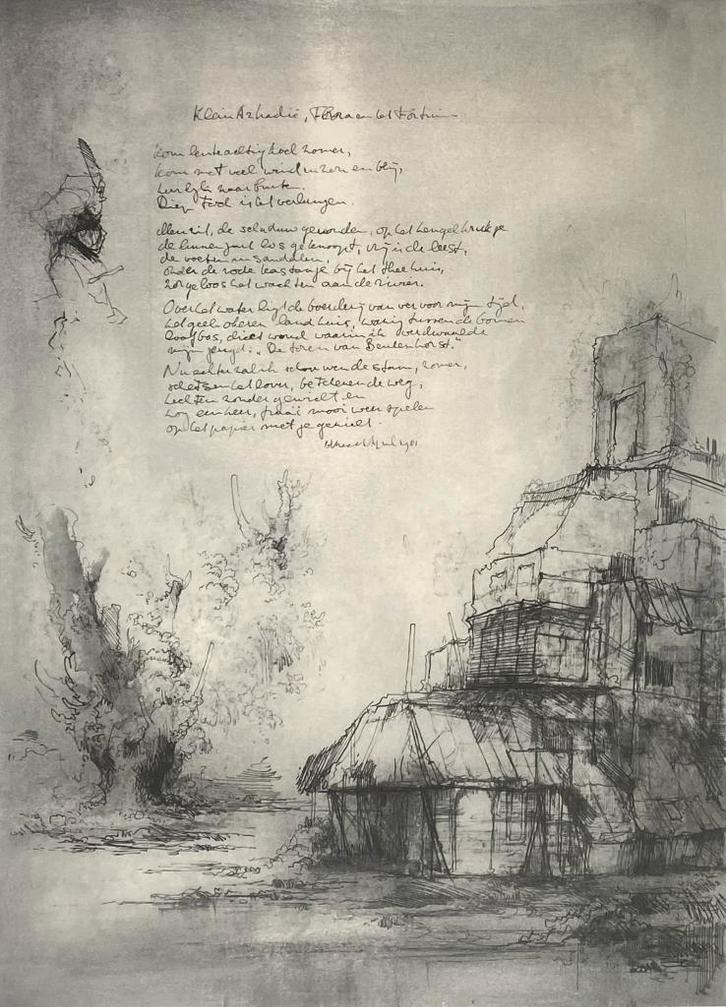 972. Lithografie, Dirkje Kuik – geïllustreerd gedicht, Antiek en Kunst, Kunst | Litho's en Zeefdrukken, Ophalen of Verzenden