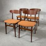 4x Deense “Sax” Teak Eetkamerstoelen vintage design, Hout, Gebruikt, Bruin, Ophalen of Verzenden