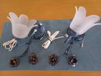 Set van 2 wandlampen, blauw met melkwitte kapjes, trekkoord., Ophalen of Verzenden, Zo goed als nieuw, Glas, Landelijk
