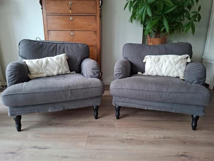 2 Grijze Ikea Fauteuils met Wasbare Hoezen, Huis en Inrichting, Fauteuils, Zo goed als nieuw, Stof, 75 tot 100 cm, Minder dan 75 cm