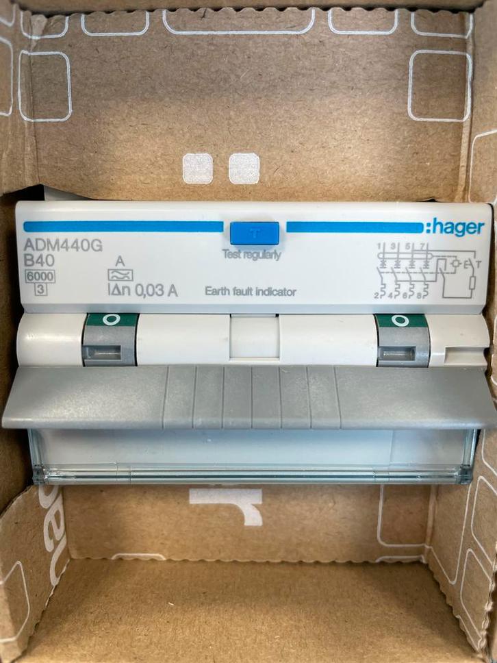 Hager B40 30mA Aardlekautomaat 3 Fase, Doe-het-zelf en Verbouw, Elektra en Kabels, Nieuw, Overige typen, Ophalen of Verzenden