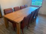 Eethoek tafel 8 bruine leren eetkamerstoelen armleuning, Huis en Inrichting, Ophalen of Verzenden, Zo goed als nieuw, 4 tot 6 stoelen