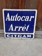 Origineel, oud en zwaar emaille bus bord uit Frankrijk., Verzamelen, Reclamebord, Gebruikt, ., Ophalen of Verzenden