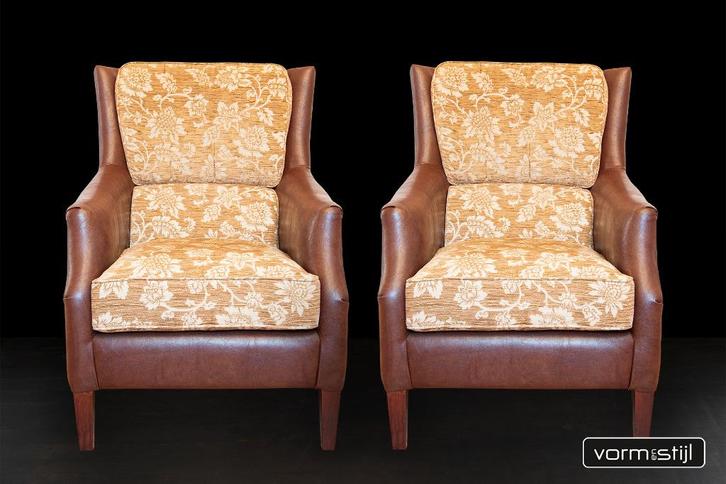 Set bergere fauteuils, Huis en Inrichting, Fauteuils, Zo goed als nieuw, Leer, Stof, 50 tot 75 cm, 75 tot 100 cm, Ophalen