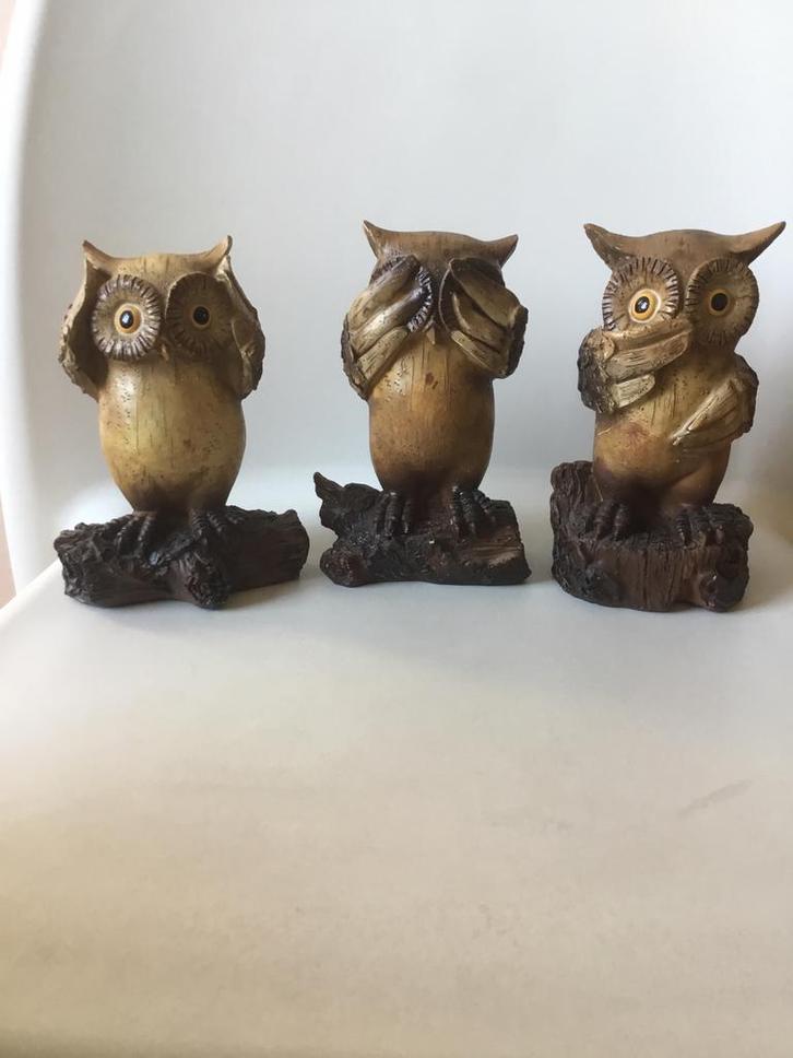 Horen zien en zwijgen uilen 4x, Verzamelen, Dierenverzamelingen, Gebruikt, Overige typen, Overige soorten, Ophalen