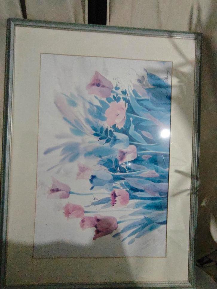 Bloemen Aquarel Schilderij Ingelijst, Antiek en Kunst, Kunst | Schilderijen | Klassiek, Ophalen of Verzenden