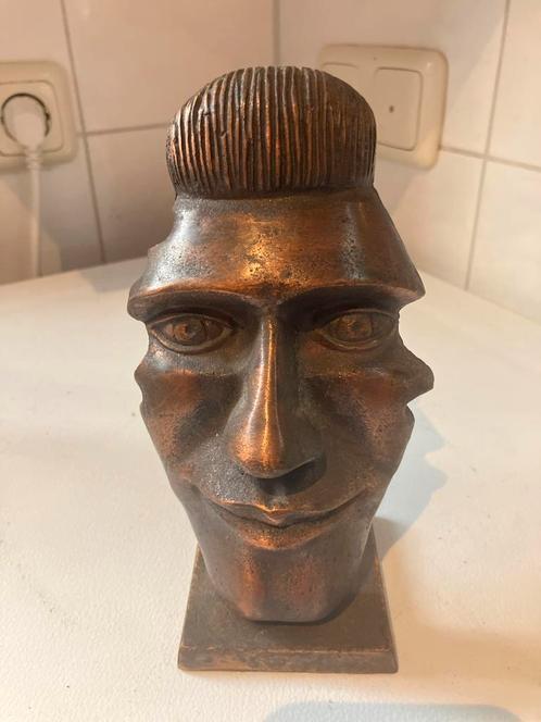 Bronzen Sculptuur Dubbel Gezicht - Kunstobject Beeldhouwwerk, Antiek en Kunst, Kunst | Beelden en Houtsnijwerken, Ophalen of Verzenden