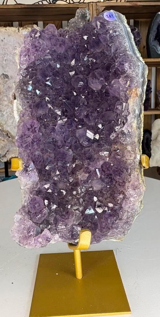 Amethist cluster op standaard, Verzamelen, Mineralen en Fossielen, Mineraal, Ophalen of Verzenden
