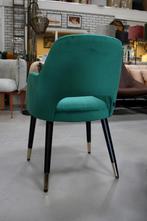 3 hippe eetkamerstoelen stof velvet groen armleuning velours, Huis en Inrichting, Stoelen, Ophalen, Overige kleuren, Drie, Zo goed als nieuw