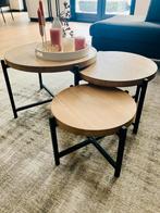 3 salontafels, massief eikenhout blad, staal onderstel, Huis en Inrichting, Tafels | Salontafels, Ophalen, 50 tot 100 cm, Zo goed als nieuw