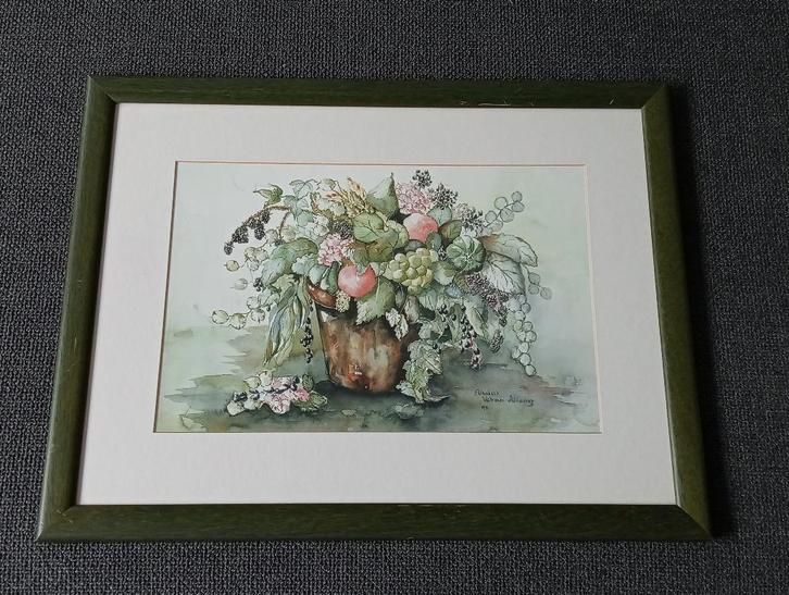 Aquarel bloemenboeket - Veltman-Adriaansz. ingelijst, Antiek en Kunst, Kunst | Schilderijen | Klassiek, Ophalen
