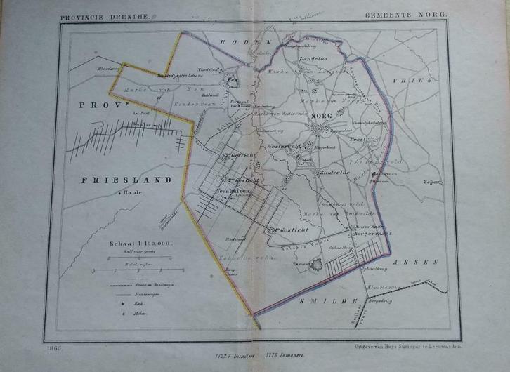 49/ Norg / Langeloo / Zuidvelde / Litho Kuyper DR 1867, Antiek en Kunst, Kunst | Litho's en Zeefdrukken, Ophalen of Verzenden