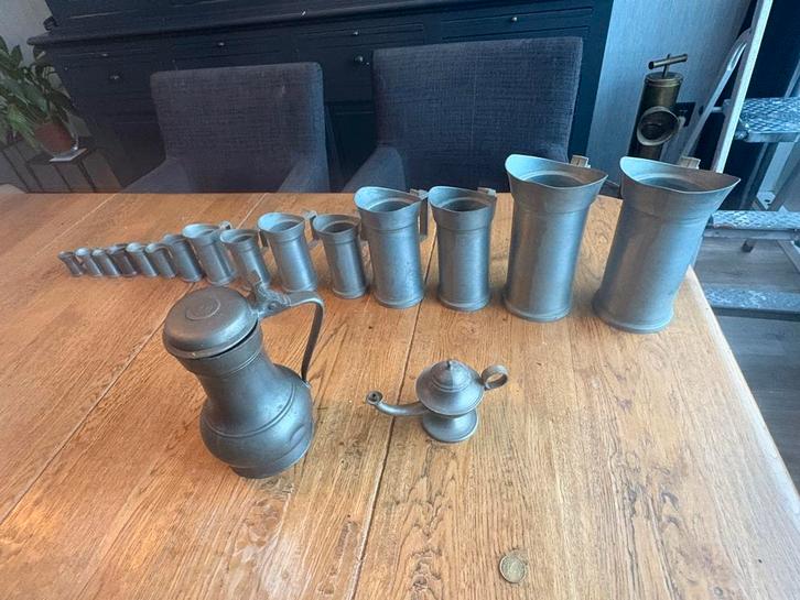 Antieke Tinnen Collectie: Kannetjes, Bekers & Olielamp, Antiek en Kunst, Antiek | Tin, Ophalen