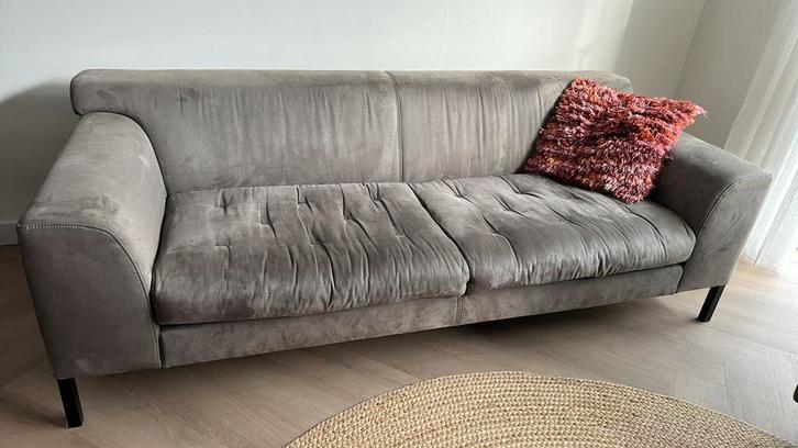 Grijze Stoffen Bank - VT wonen., Huis en Inrichting, Banken | Bankstellen, Gebruikt, Rechte bank, Driepersoons, 200 tot 250 cm