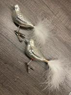 Kerst vogel op clip twee stuks zilver glas glitter, Ophalen, Zo goed als nieuw