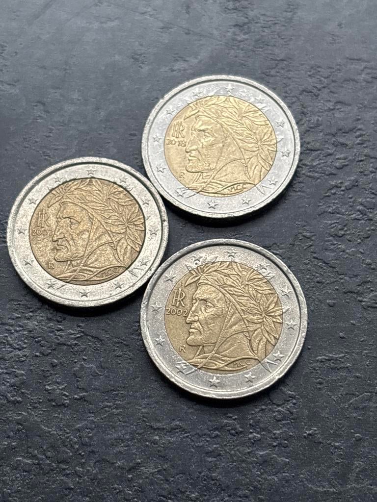 3 Italiaanse 2 euromunten Dante Alighieri 2002/2018, Postzegels en Munten, Munten | Europa | Euromunten, Ophalen of Verzenden