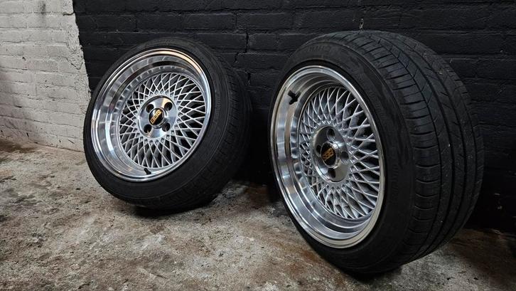 4x100 16" bbs look breedset oa bmw e30 met zgan banden, Auto diversen, Auto-accessoires, Ophalen of Verzenden