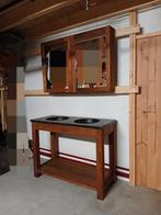 Badkamer meubel van teakhout, met twee waskommen, Huis en Inrichting, 100 tot 150 cm, Ophalen of Verzenden, Zo goed als nieuw
