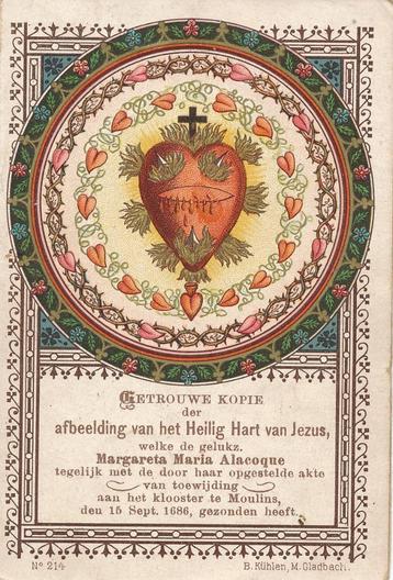 Oud devotieprentje H. Hart van Jezus met 33 begroetingen beschikbaar voor biedingen