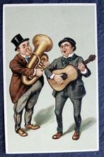 Tuba-speler begeleidt gitarist bij zang en spel, reliefkaart, Muziek, Ongelopen, 1920 tot 1940, Verzenden