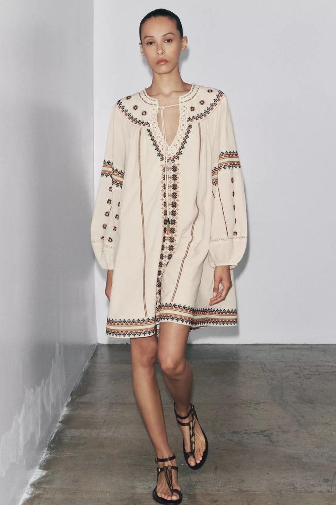 Dames Zara geborduurde jurk katoen tuniek pofmouw top XS S, Kleding | Dames, Jurken, Zo goed als nieuw, Maat 34 (XS) of kleiner