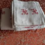 Vintage katoenen tafellaken+12 servetten monogram MM, Verzenden