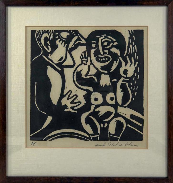 Aad de Haas (1921-1972) - Gesprek, Antiek en Kunst, Kunst | Etsen en Gravures, Ophalen of Verzenden