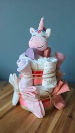 Feestelijke luiertaart voor meisje, unicorn roze eenhoorn, Ophalen of Verzenden, Nieuw