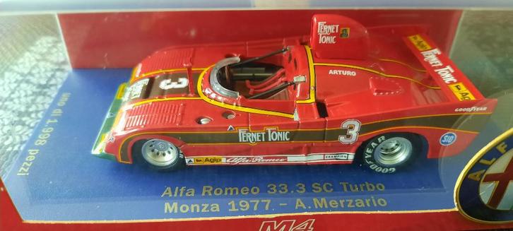 M4 Alfa Romeo 33.3 SC Turbo, Monza 1977 (#3) A. Merzario, Hobby en Vrije tijd, Modelauto's | 1:43, Zo goed als nieuw, Auto, Overige merken