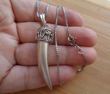 zilveren ketting met olifant tand hanger [017] beschikbaar voor biedingen