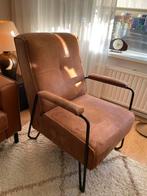 Vintage fauteuil met bruine lederen bekleding, Huis en Inrichting, Fauteuils, Ophalen, 75 tot 100 cm, Zo goed als nieuw, Metaal