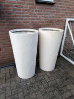 2x Grote Polyester Plantenbakken - Wit - Overschilderbaar, Kunststof, Gebruikt, 40 cm of meer, Rond