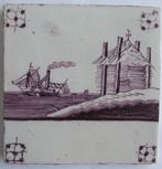 Antieke tegel met een stoom-radarboot, Antiek en Kunst, Antiek | Wandborden en Tegels, Verzenden