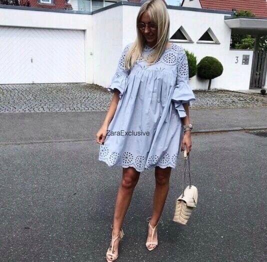 Zara exclusive jurk dames katoen geborduurd zomer jurk L 40, Kleding | Dames, Jurken, Nieuw, Maat 42/44 (L), Grijs, Knielengte