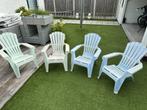 Stapelbare lounge tuinstoelen groen blauw 4 stuks, Ophalen, Gebruikt, Kunststof, Stapelbaar