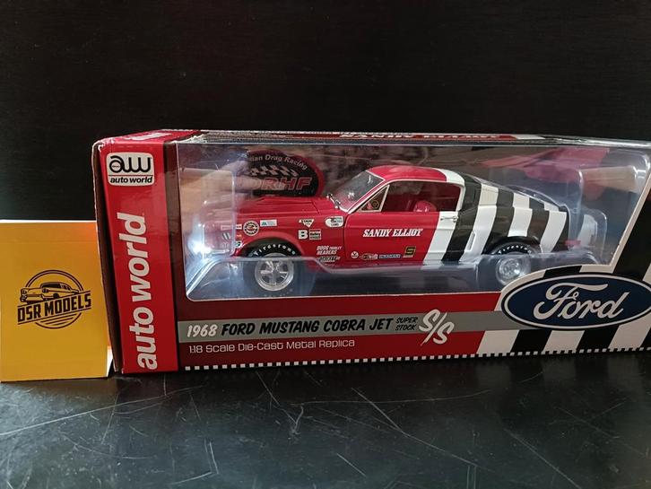 Auto World 1968 Ford Mustang Cobra Jet 1/18, Hobby en Vrije tijd, Modelauto's | 1:18, Zo goed als nieuw, Auto, Autoart, Ophalen of Verzenden