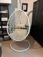 Eivormige hangstoel - Beige glitterstof, Huis en Inrichting, Stoelen, Ophalen, Gebruikt, Wit, Eén