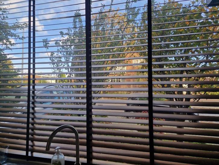 Houten jaloezieën 150 x 90 cm lamelbreedte 50 mm - 2 stuks, Huis en Inrichting, Stoffering | Gordijnen en Lamellen, Gebruikt, Minder dan 100 cm